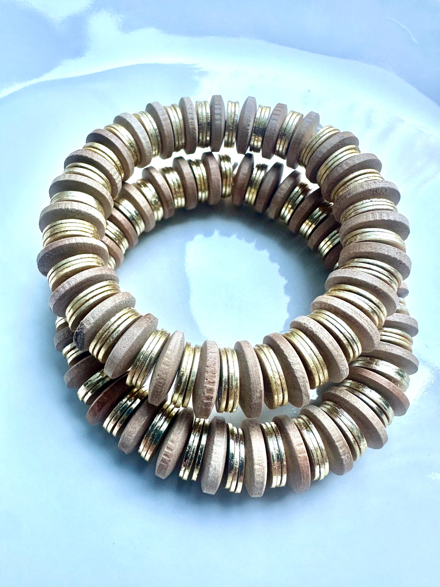 Wood and Gold Pinwheel Bracelet