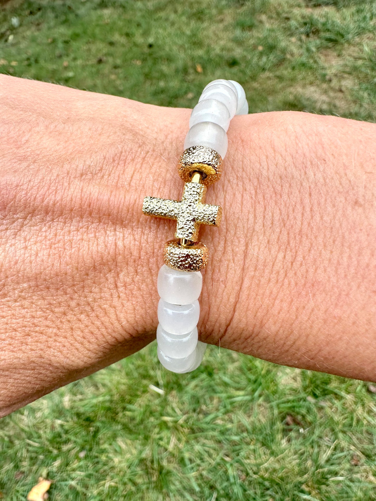 Opalite Cross Gold Cuff Bracelet