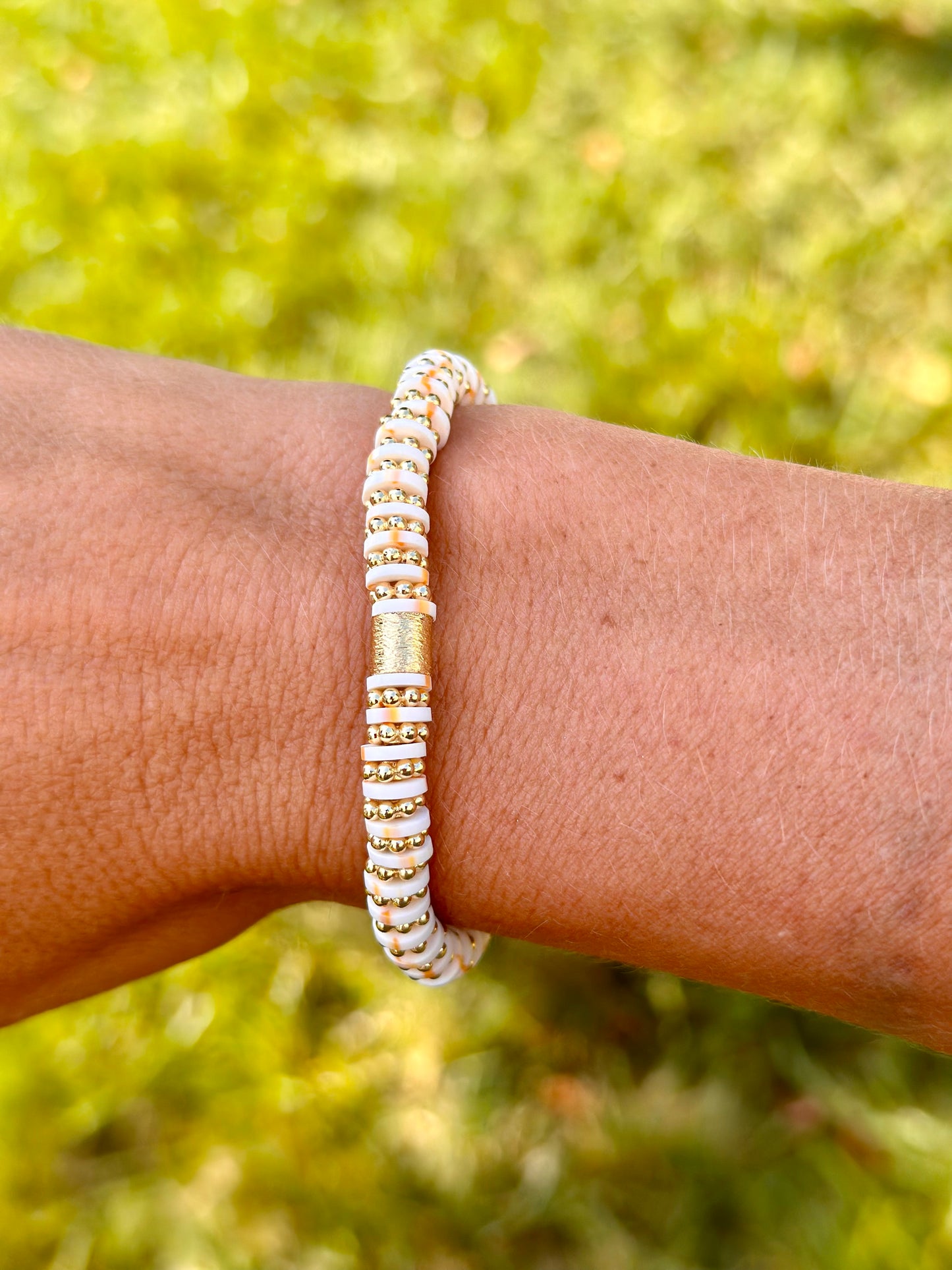White & Gold Mixed Daisy Bracelet - 6mm