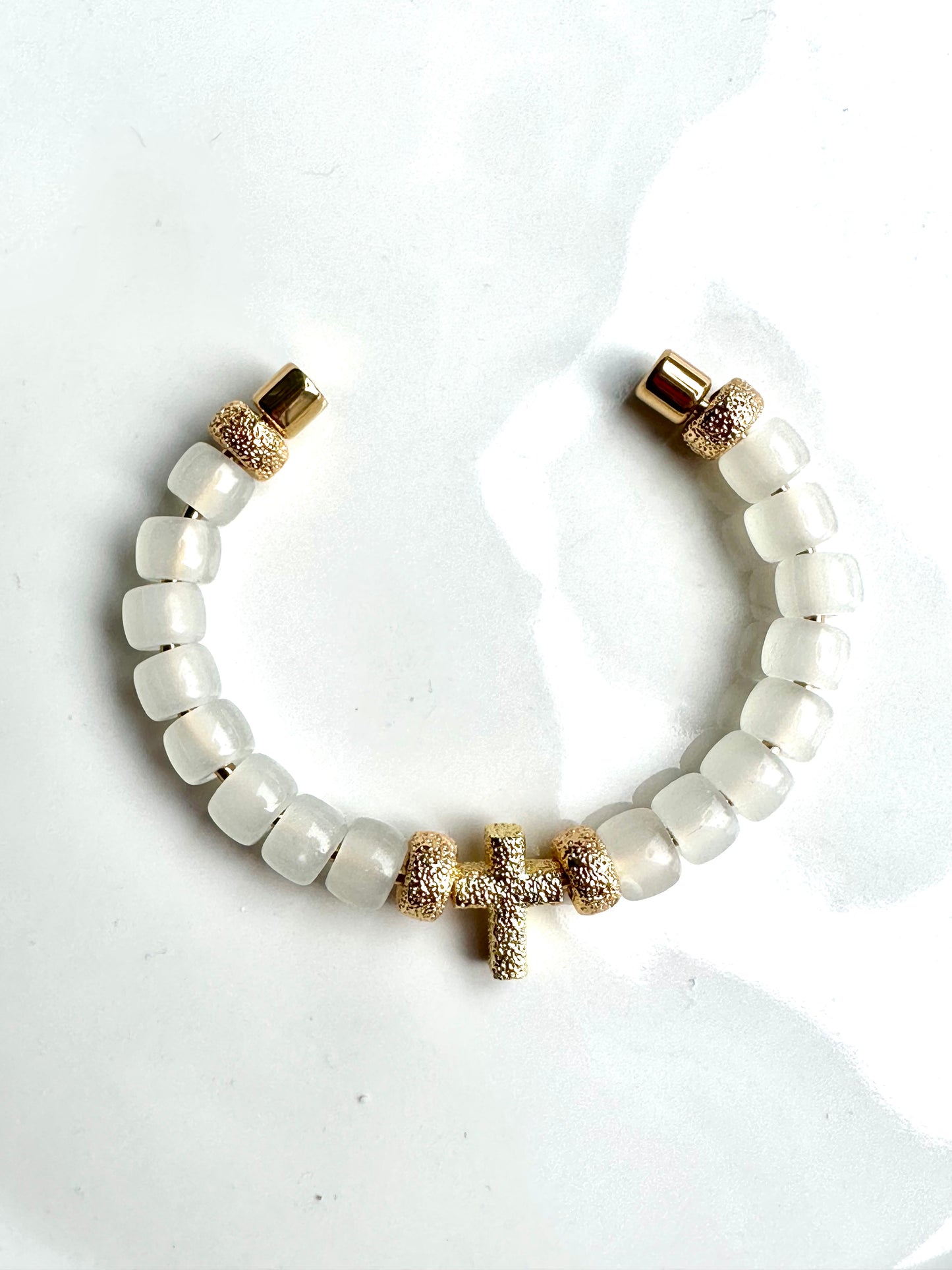 Opalite Cross Gold Cuff Bracelet