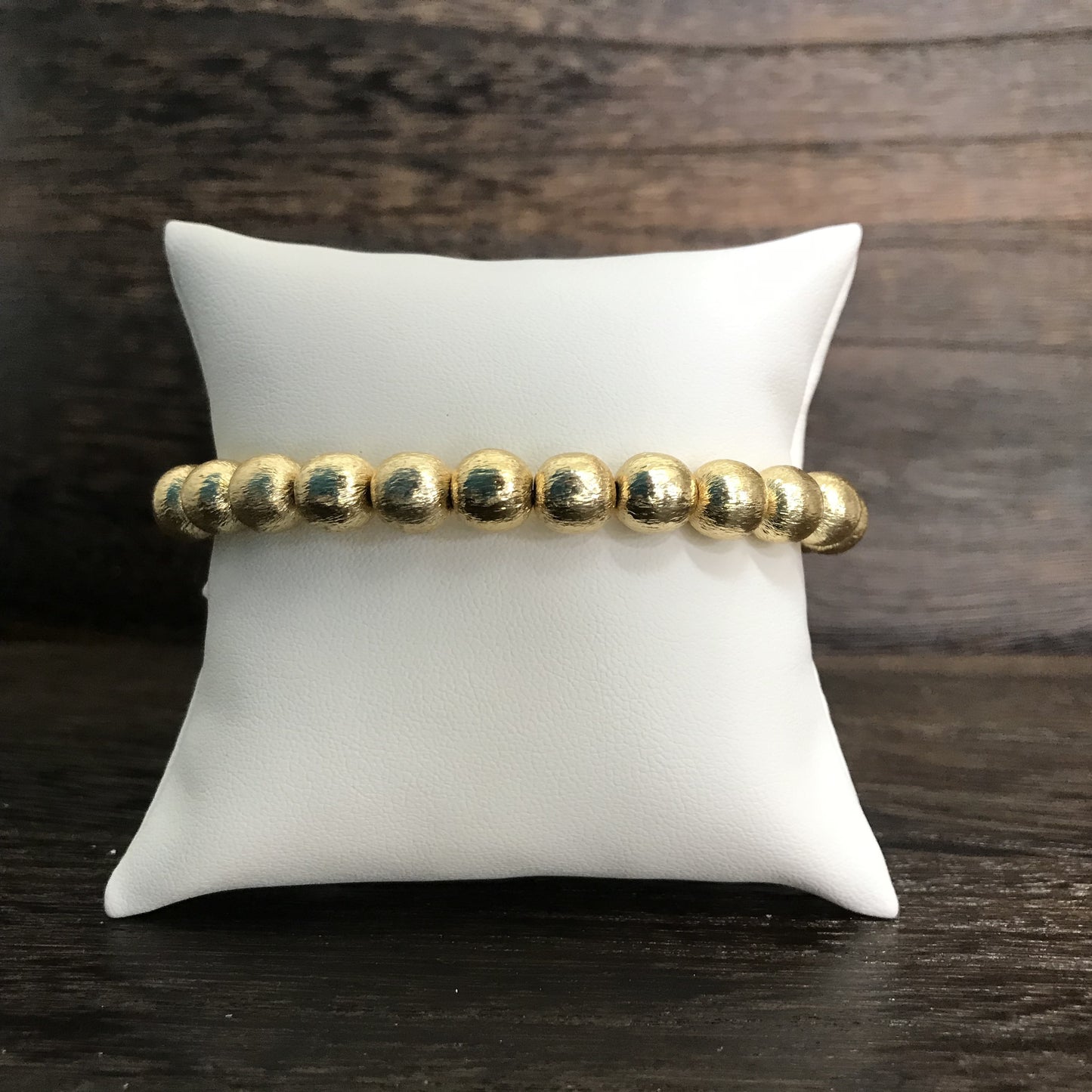 14k Gold Brushed Round Bead Bracelets