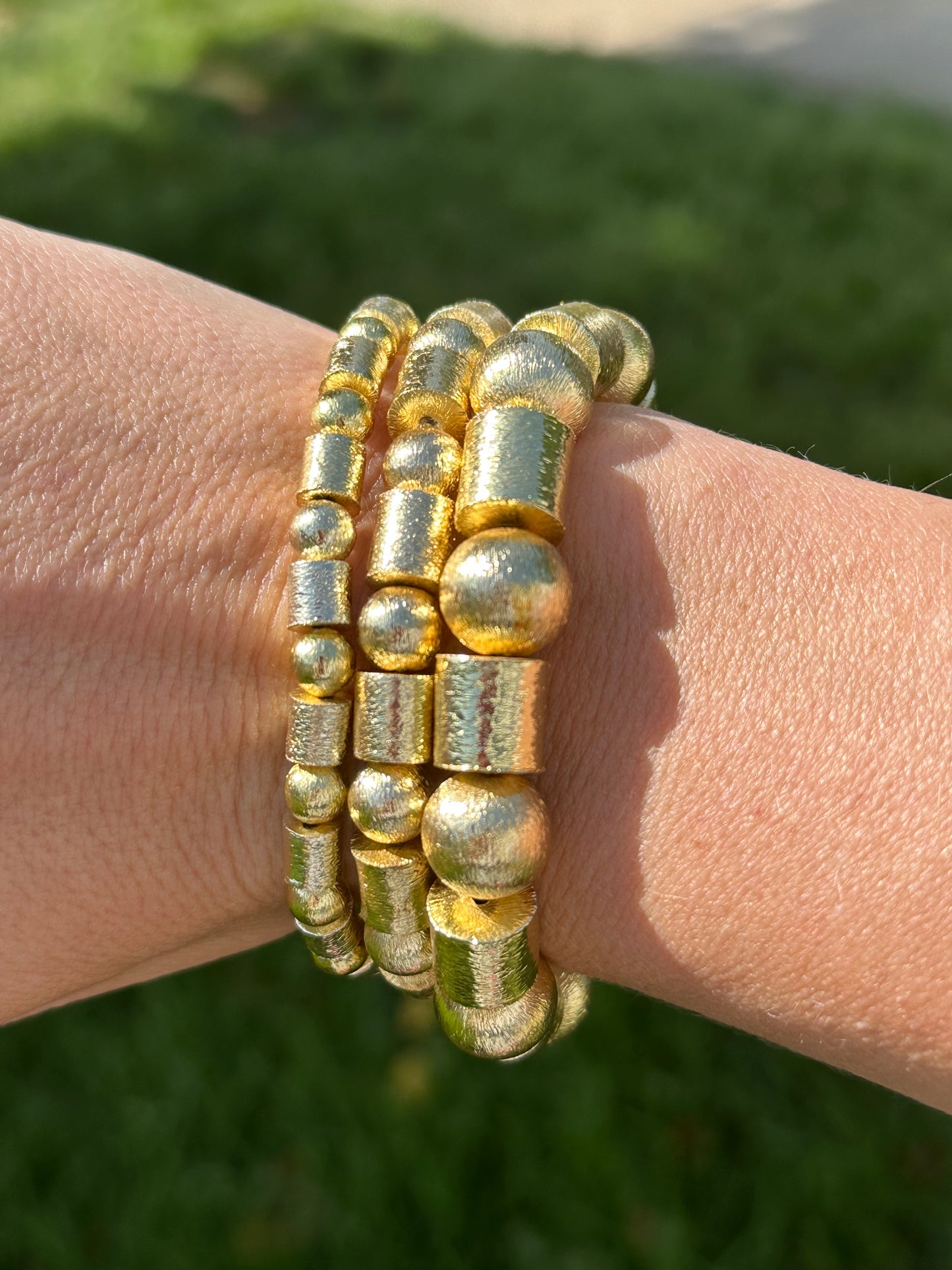 14k Gold Brush Round and Tube Bead Bracelet