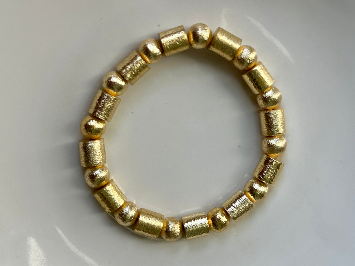 14k Gold Brush Round and Tube Bead Bracelet