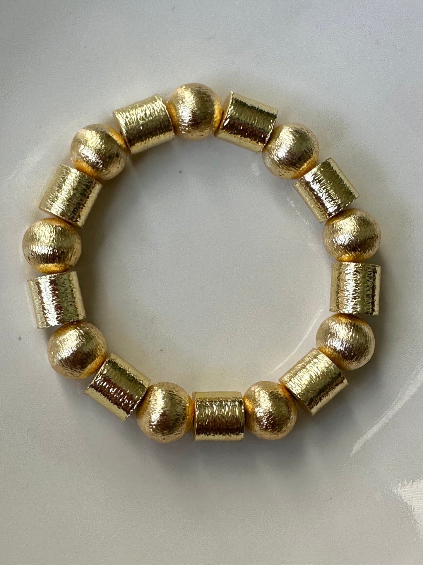 14k Gold Brush Round and Tube Bead Bracelet