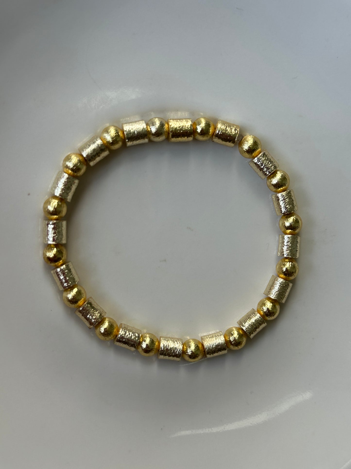 14k Gold Brush Round and Tube Bead Bracelet