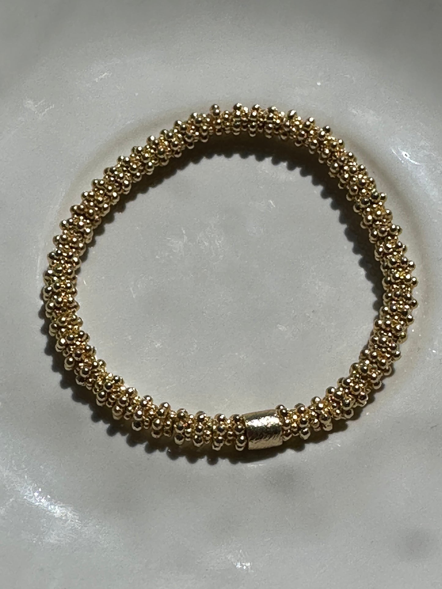 14K Gold Daisy Brushed Beads Bracelet