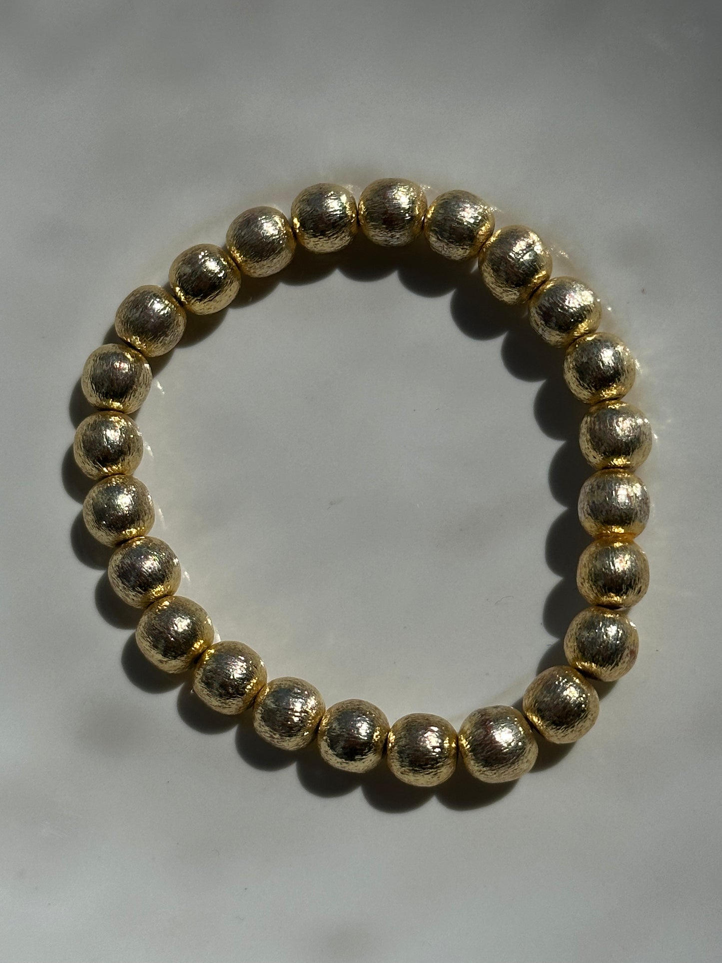 14k Gold Brushed Round Bead Bracelets