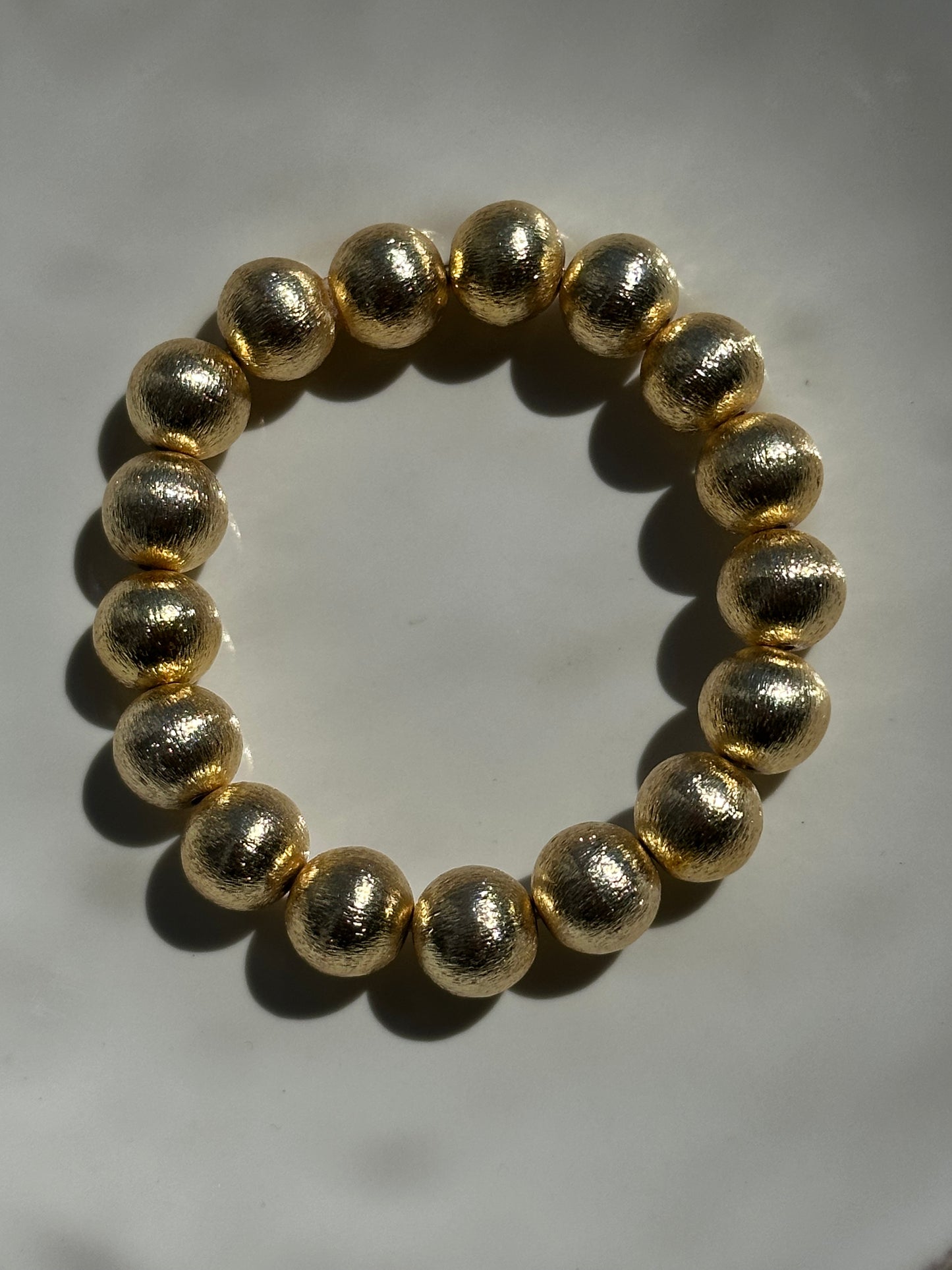14k Gold Brushed Round Bead Bracelets