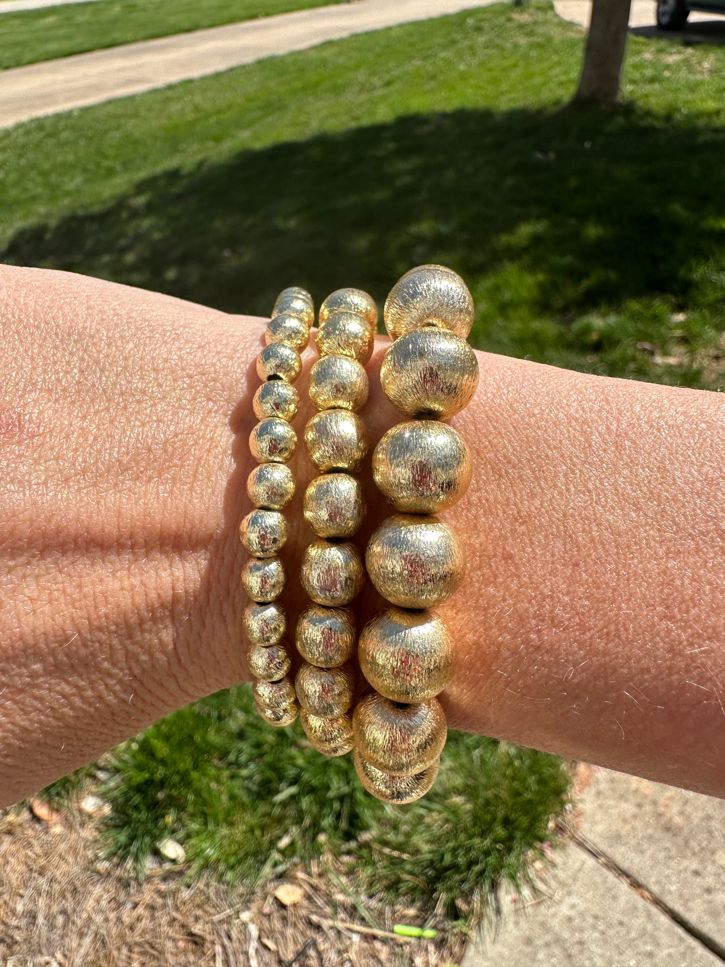 14k Gold Brushed Round Bead Bracelets