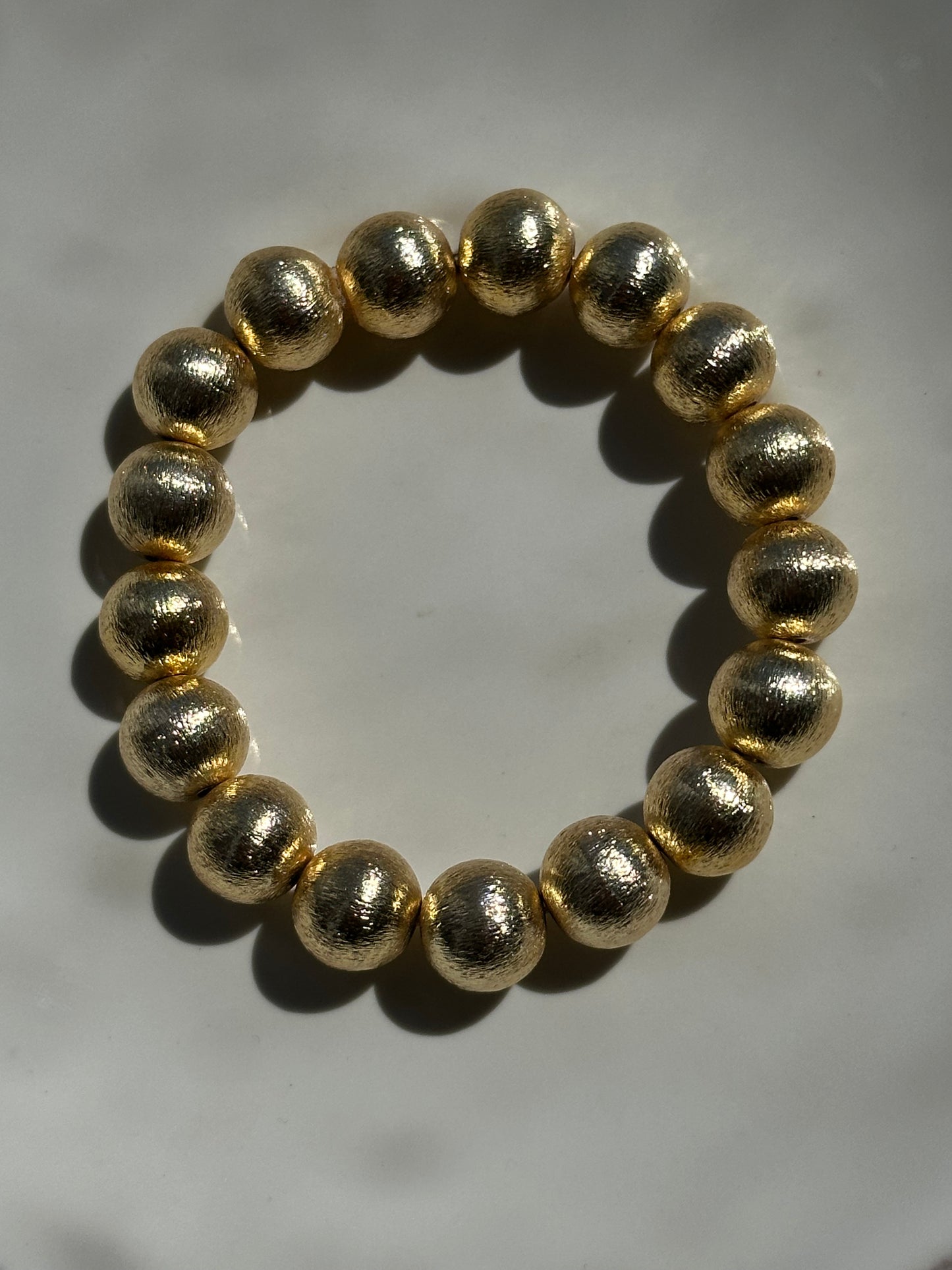 14k Gold Brushed Round Bead Bracelets
