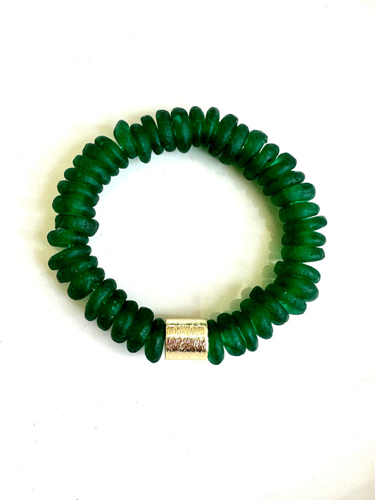 Emerald Green Glass Rondelle Bracelet