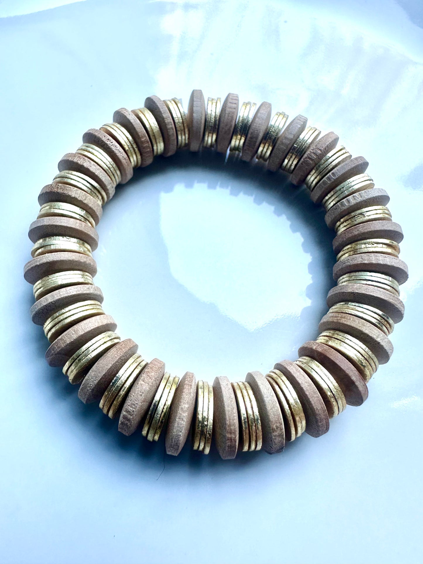 Wood and Gold Pinwheel Bracelet