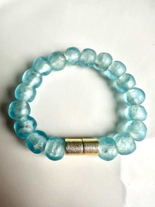 Blue Gold Glass Bead Bracelet