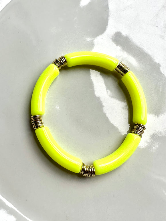 Neon Yellow and Gold Acrylic Bracelet