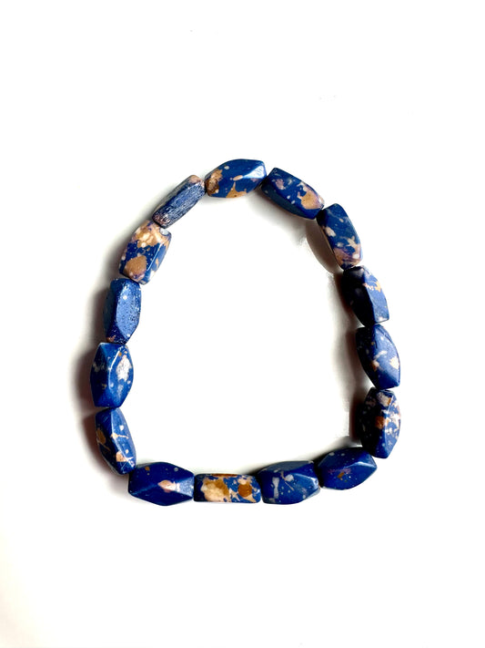 Navy Faceted Geometric Bone Beads