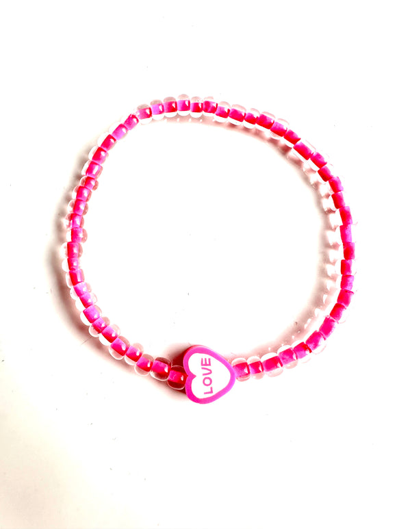 Love Hot Pink Bead Bracelet