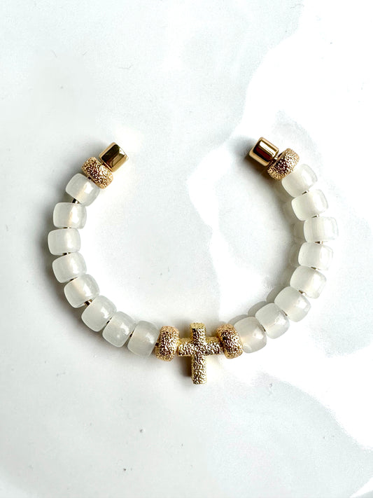 Opalite Cross Gold Cuff Bracelet