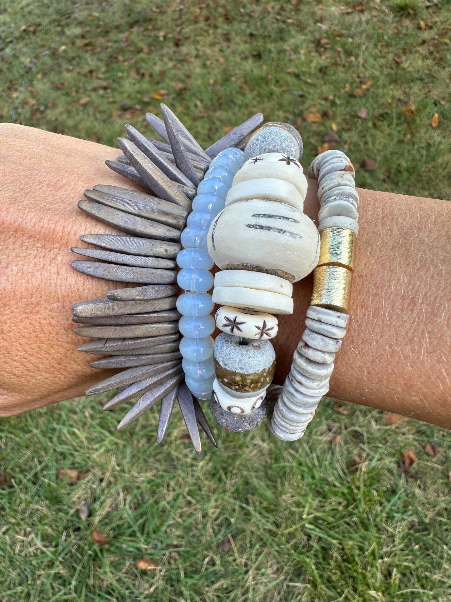 Grey Coconut Spike Wood Bracelet