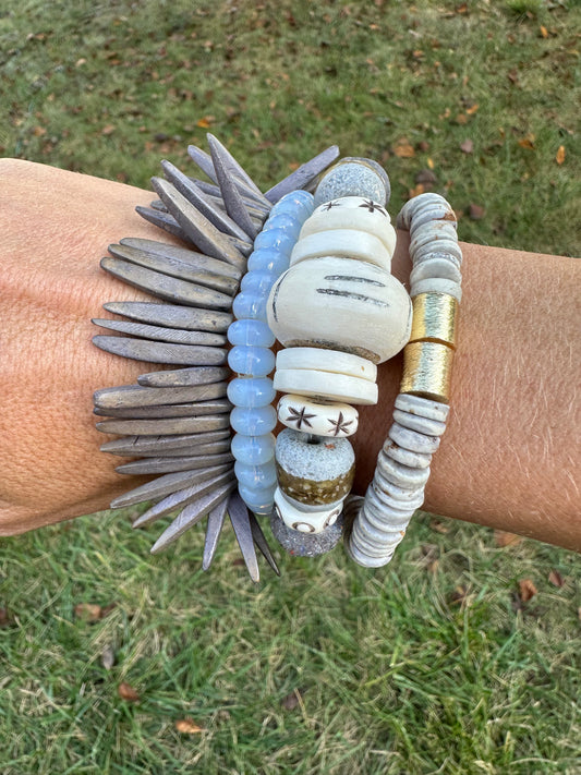 Grey Coconut Spike Wood Bracelet