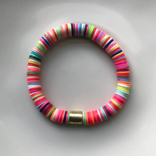 Multi Color Heishi and Gold Barrel Bracelet  - 8MM