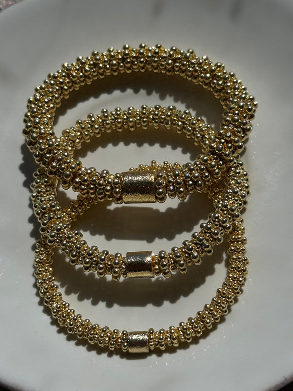 14K Gold Daisy Brushed Beads Bracelet
