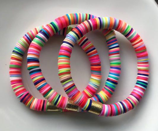 Multi Color Heishi and Gold Barrel Bracelet  - 8MM