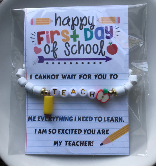 First Day White TEACH Bracelet with Pencil