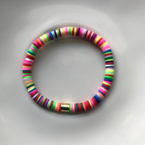 Multi Color Heishi and Gold Barrel bracelet
