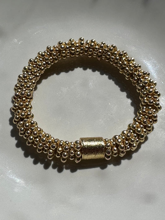 14K Gold Daisy Brushed Beads Bracelet