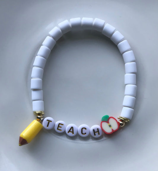 First Day White TEACH Bracelet with Pencil